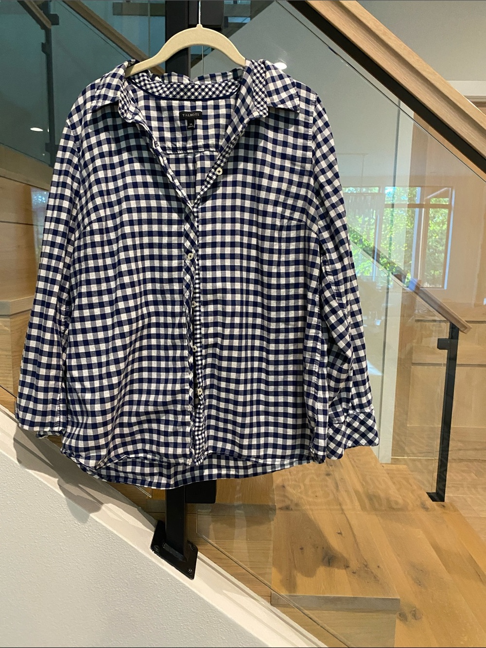 Talbots Navy and White Gingham Button-Down Shirt